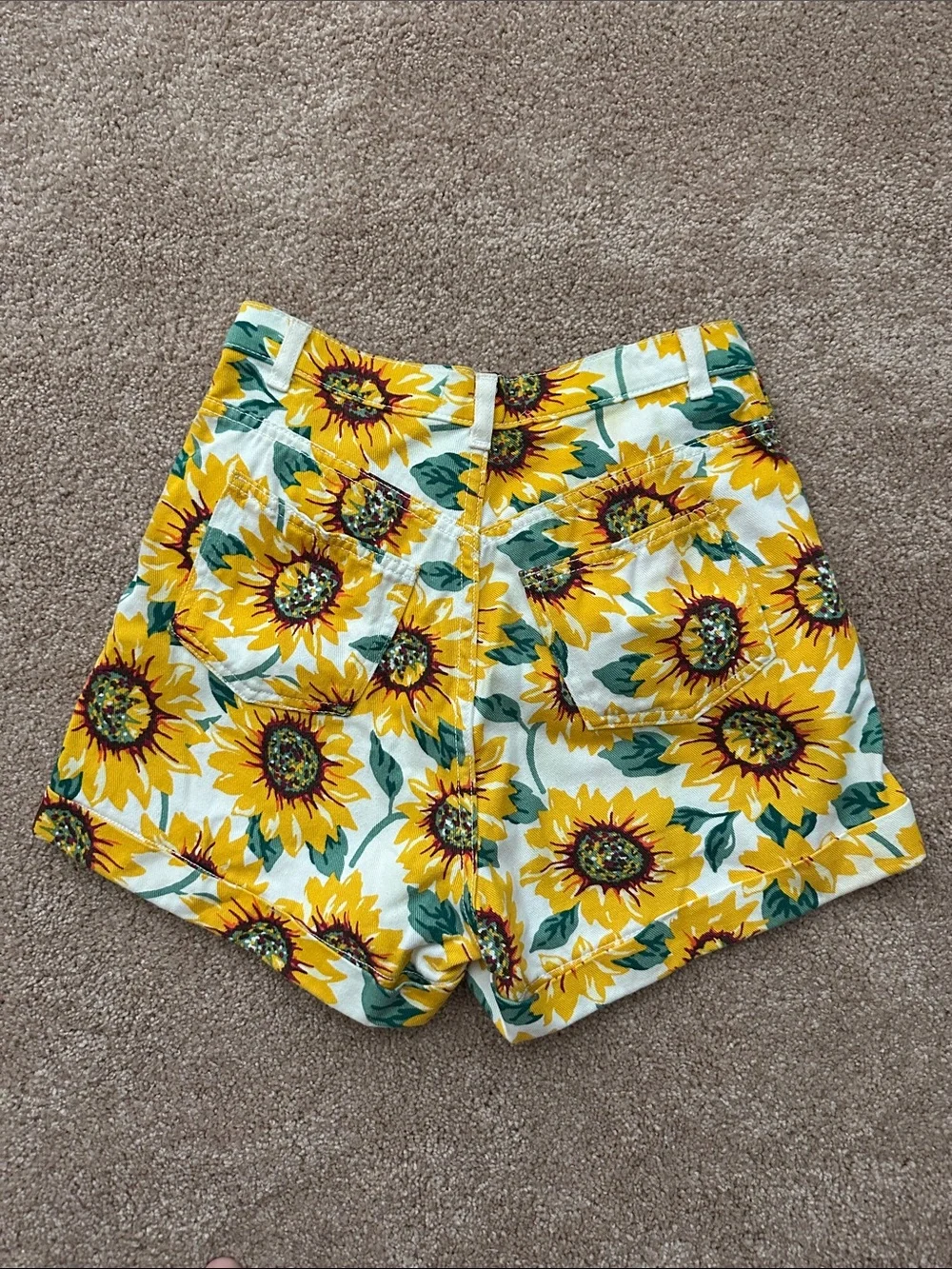 American Apparel Yellow Sunflower Print High-Waist Shorts SZ 30/31